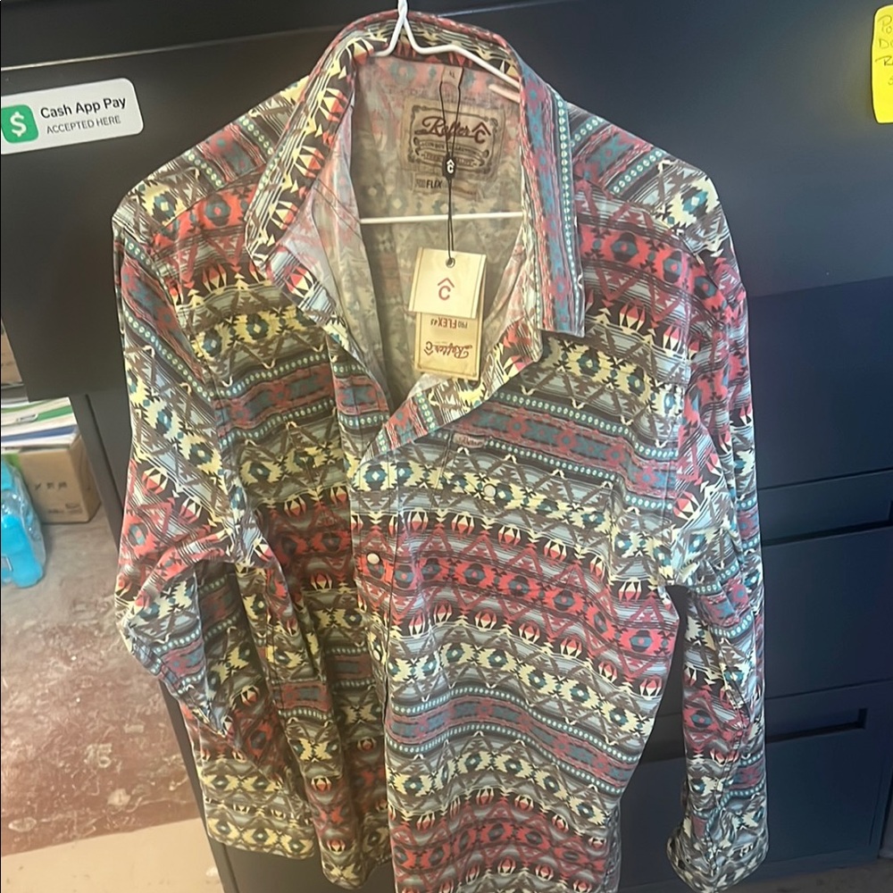 Red and Blue Lightweight Shirt Jacket with Nordic Design